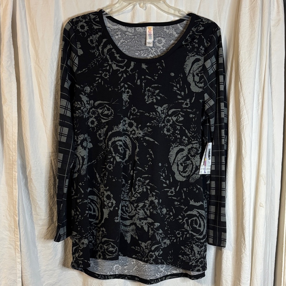 LuLaRoe Black and Gray Floral Long Sleeve Top